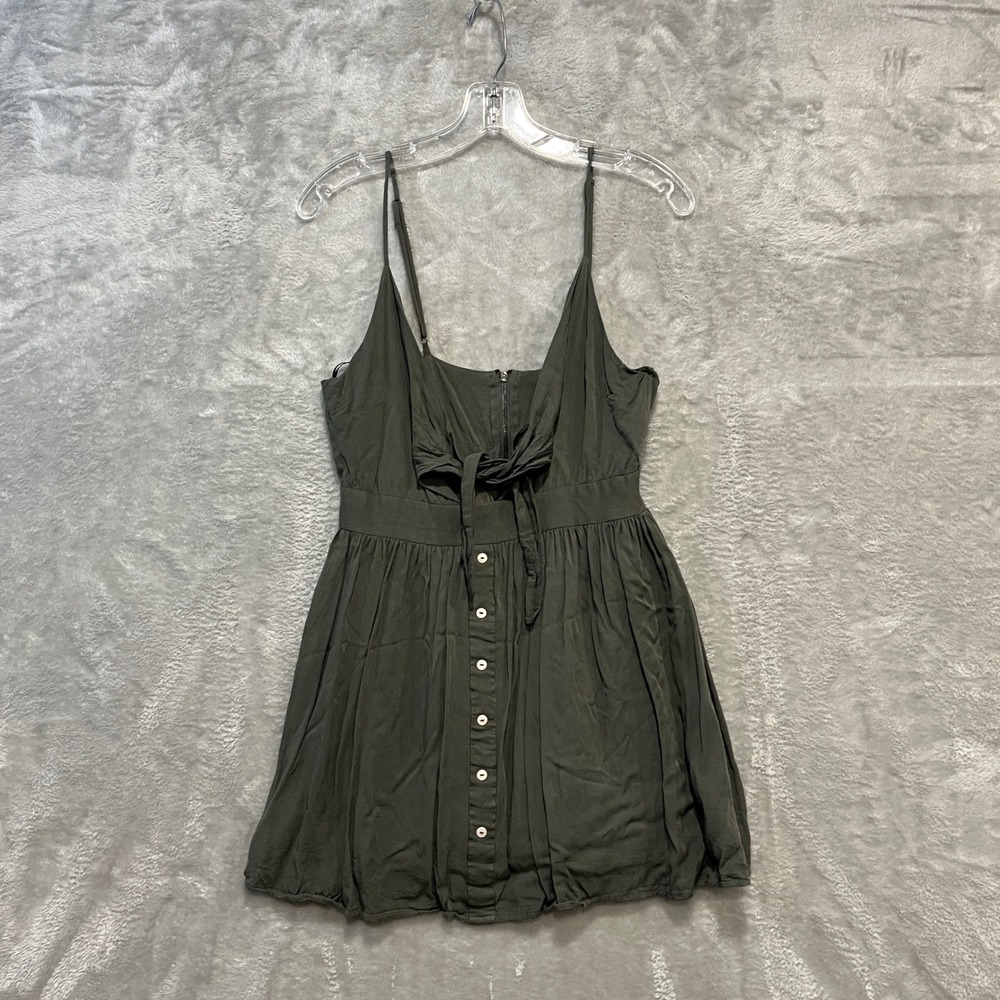 Windsor Mini Dress Women Size Small Olive Green Tie Front Button Accent Rayon